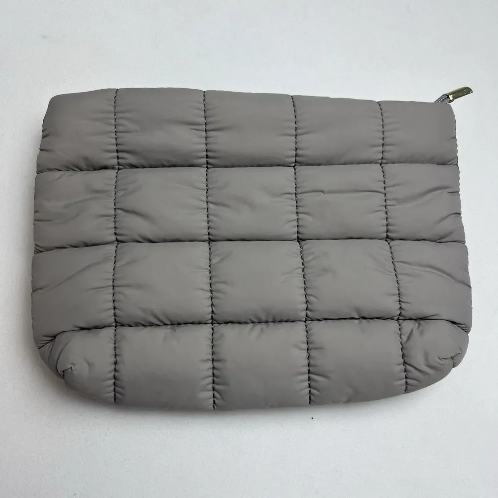New Tarte Puffy Makeup Bag Slate Gray Quilted Cosmetic Bag 9x7 Travel Zip